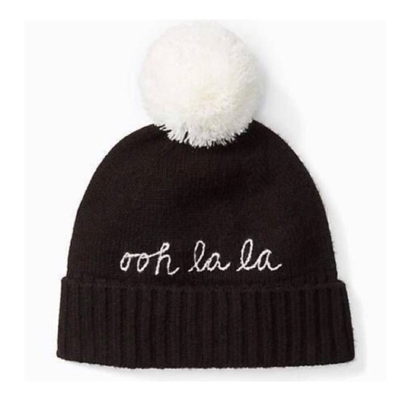 Kate Spade ‘ooh la la’ Pom Beanie Hat NWT in Black & White - Picture 11 of 14